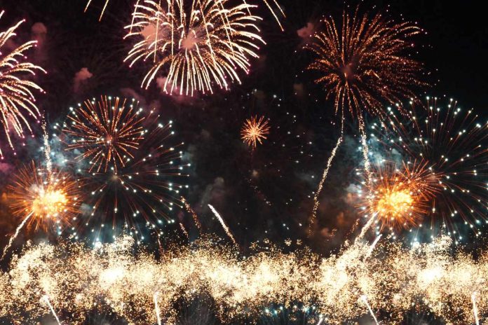 Colorful vibrant Firework celebrate anniversary happy new year 2